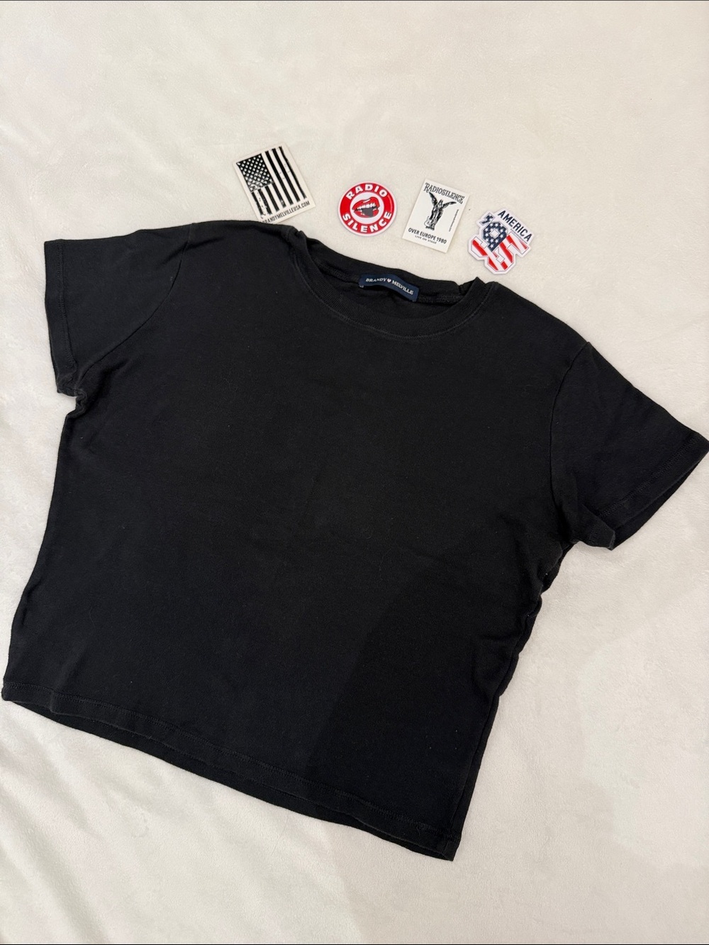Brandy Melville Navy Cropped Crewneck Tee